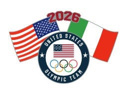 Team USA Milano Cortnia 2026 Winter Olympics Dual Flag Lapel Pin