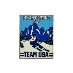 Team USA Milan Cortina Vintage Ski Poster Pin