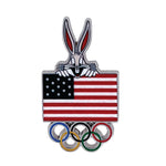 Load image into Gallery viewer, Looney Tunes TEAM USA Bugs Bunny with Flag &amp; Rings Lapel Pin
