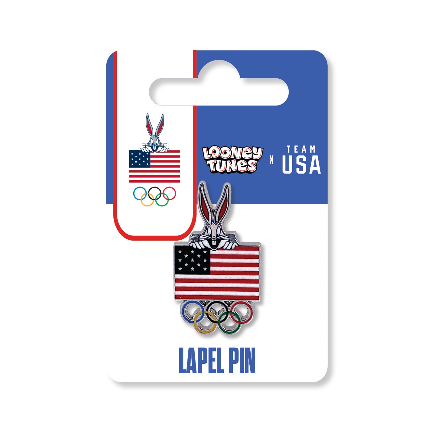 Looney Tunes TEAM USA Bugs Bunny with Flag & Rings Lapel Pin