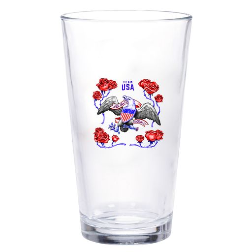 USOPC Team USA Logo Eagle With Roses 16 oz Pint Glass